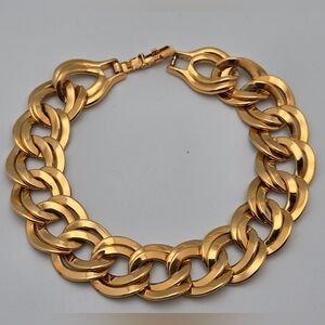 Vintage Monet Gold Plated Double Link Chain Bracelet Chunky Statement 1980s